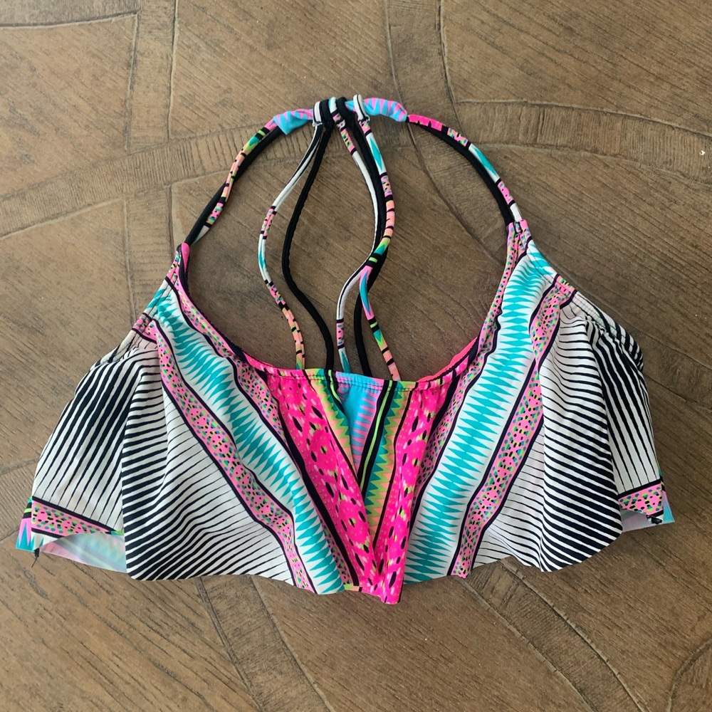 Hobie Surf Shop bright neon striped swim top Size L